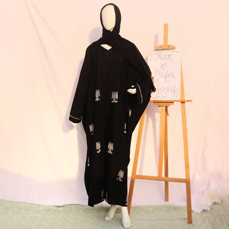 Channel Logo Black Abaya with (Golden and Silver Stoned Work)