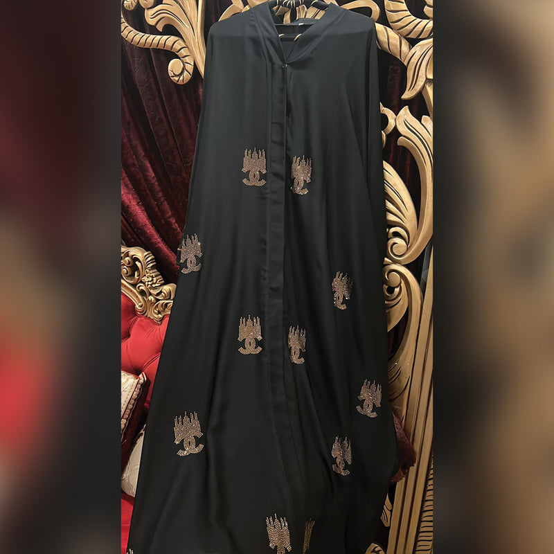 Channel Logo Black Abaya with (Golden and Silver Stoned Work)