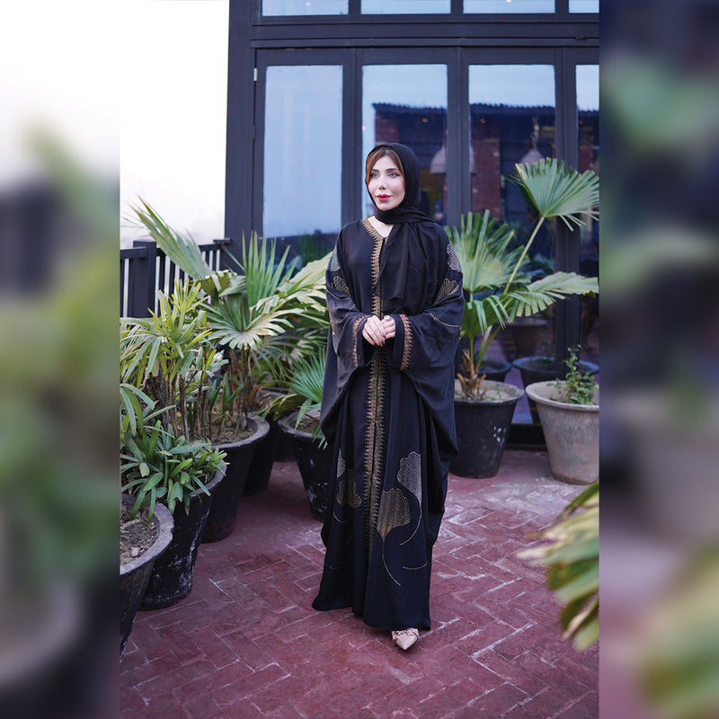 3 Floral - Kaftan, Maxi - Black